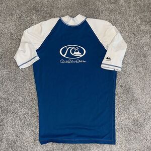 White Blue  Quiksilver water men’s surf board rashie rash guard surfing shirt S
